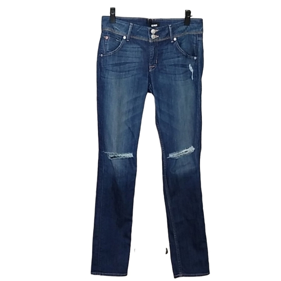 Hudson Collin Flap Waist Size 27 Dark Wash Distressed Skinny Jean - Picture 1 of 16